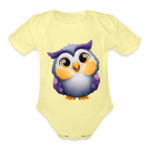 Colorful Cartoon Baby Owl with Big Sparkling Eyes - Organic Short Sleeve Baby Bodysuit