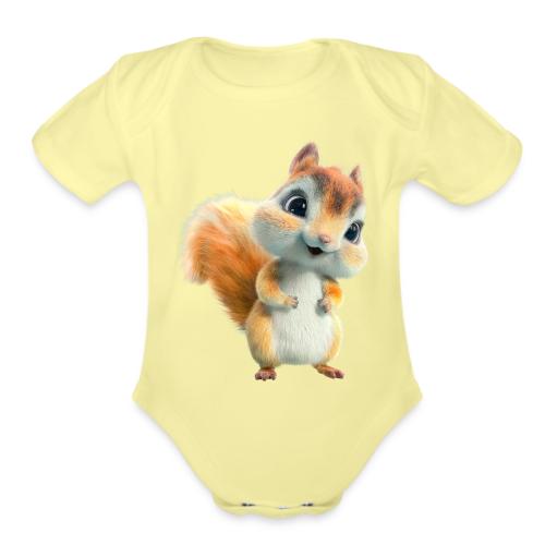 Adorable Cartoon Baby Squirrel Smiling - Organic Short Sleeve Baby Bodysuit