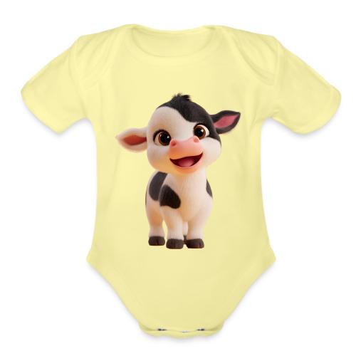 Joyful Cartoon Baby Cow Standing - Organic Short Sleeve Baby Bodysuit