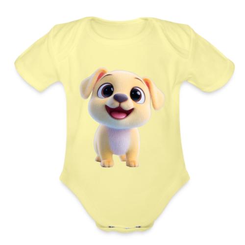 Playful 3D Baby Puppy Looking Up - Organic Short Sleeve Baby Bodysuit