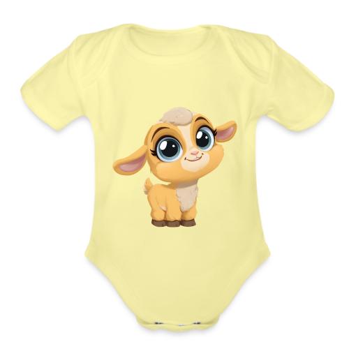 Sweet Cartoon Baby Goat with Joyful Smile - Organic Short Sleeve Baby Bodysuit