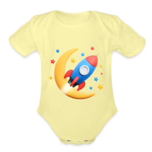 Rocket to the Crescent Moon - Organic Short Sleeve Baby Bodysuit