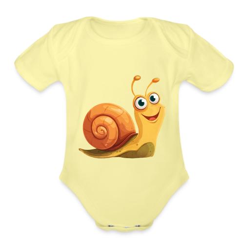 Happy Cartoon Snail with a Smile - Organic Short Sleeve Baby Bodysuit
