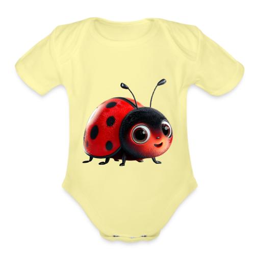 Adorable Cartoon Ladybug with Big Eyes - Organic Short Sleeve Baby Bodysuit