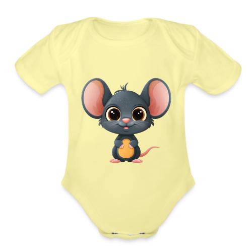 Joyful Cartoon Baby Mouse Smiling Brightly - Organic Short Sleeve Baby Bodysuit