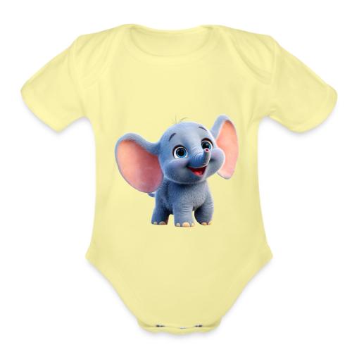 Playful Baby Elephant with Big Eyes - Organic Short Sleeve Baby Bodysuit