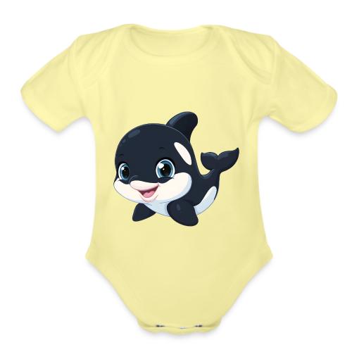 Playful Cartoon Baby Orca with Sweet Smile - Organic Short Sleeve Baby Bodysuit