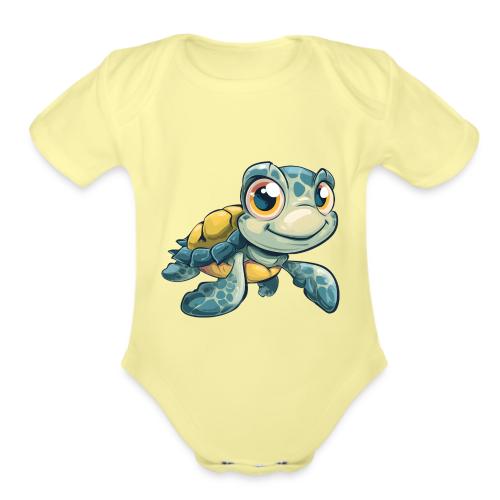 Playful Cartoon Baby Sea Turtle with a Smile - Organic Short Sleeve Baby Bodysuit