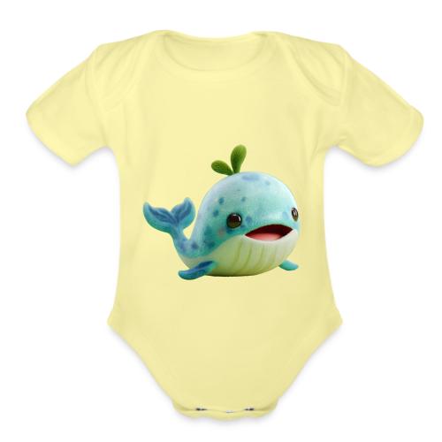 Playful Green-Blue Baby Whale - Organic Short Sleeve Baby Bodysuit
