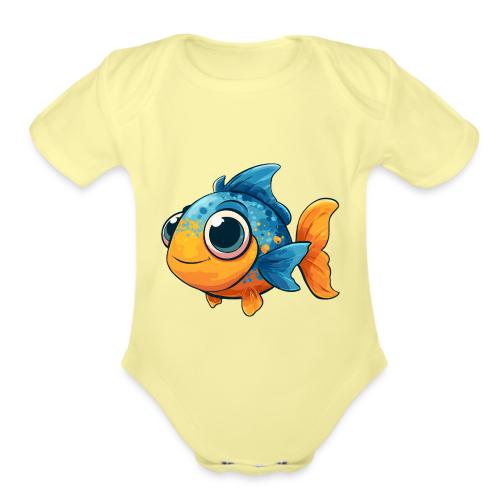Colorful Cartoon Baby Fish in Blue and Orange - Organic Short Sleeve Baby Bodysuit