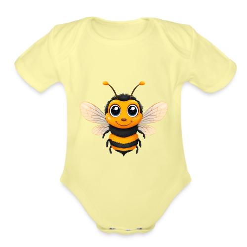 Happy Cartoon Baby Bee with Open Wings - Organic Short Sleeve Baby Bodysuit