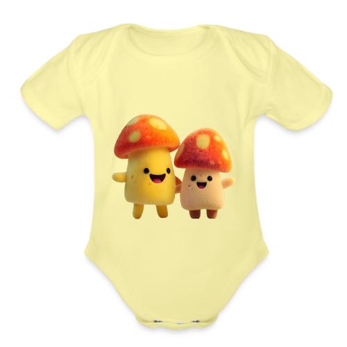 Joyful Cartoon Mushroom Duo - Organic Short Sleeve Baby Bodysuit
