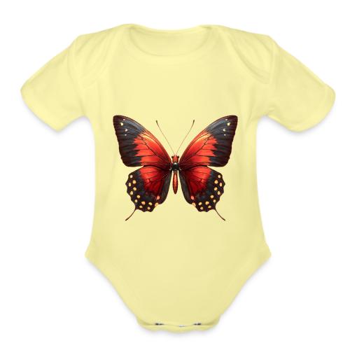 Bright Red, Black, and Yellow Butterfly - Organic Short Sleeve Baby Bodysuit