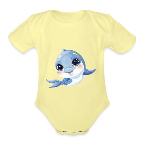 Joyful Blue-White Baby Dolphin - Organic Short Sleeve Baby Bodysuit