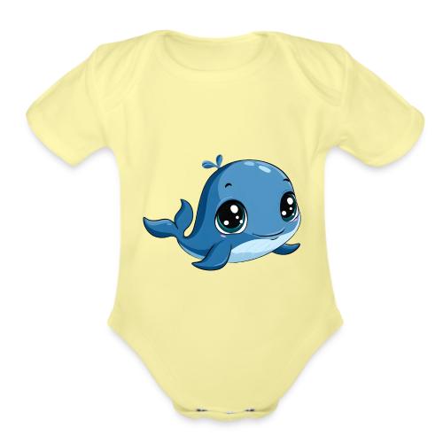 Smiling Blue Baby Whale - Organic Short Sleeve Baby Bodysuit