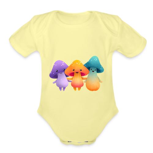 Cheerful Mushroom Friends - Organic Short Sleeve Baby Bodysuit