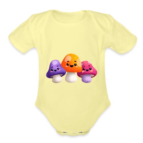 Colorful Mushroom Companions - Organic Short Sleeve Baby Bodysuit