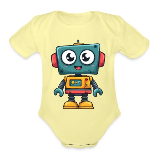 Cute Cartoon Robot Standing with a Smile - Organic Short Sleeve Baby Bodysuit