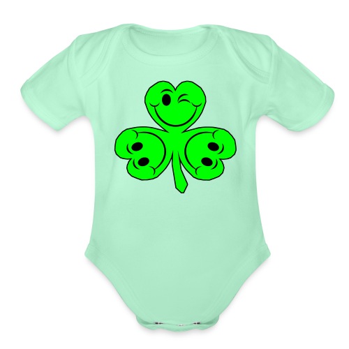 smileycloverleaves1 - Organic Short Sleeve Baby Bodysuit