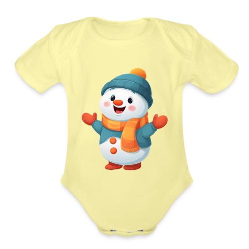 Joyful Cartoon Snowman with Winter Outfit - Organic Short Sleeve Baby Bodysuit