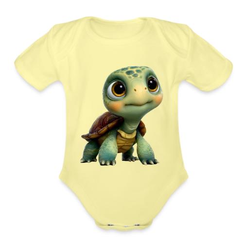 Adorable Cartoon Baby Turtle with Big Eyes - Organic Short Sleeve Baby Bodysuit