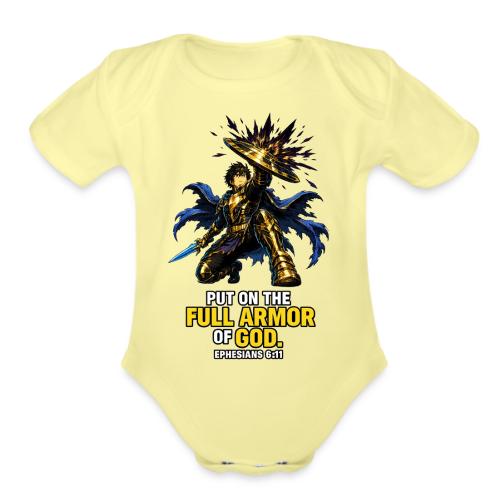 Full Armor of God Anime Warrior | Ephesians 6:11 C - Organic Short Sleeve Baby Bodysuit
