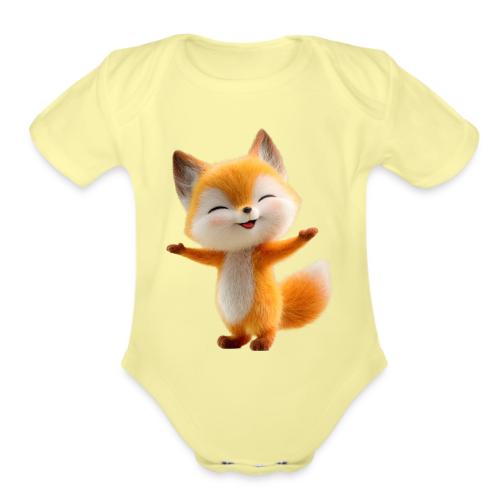 Cute 3D Cartoon Fox Standing Arms Up - Organic Short Sleeve Baby Bodysuit