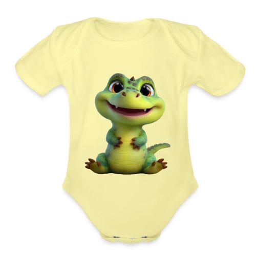 Playful Cartoon Baby Alligator - Organic Short Sleeve Baby Bodysuit