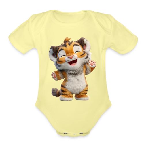 Energetic Baby Tiger Standing with Joy - Organic Short Sleeve Baby Bodysuit