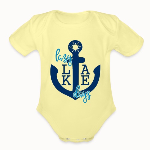 LAKE T Shirt Lazy Days Design - Anchor Boating - Organic Short Sleeve Baby Bodysuit