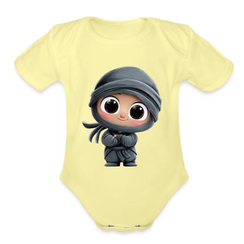 Cute Cartoon Baby Ninja Standing with Big Smile - Organic Short Sleeve Baby Bodysuit