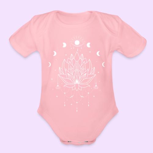 Third Eye White Lotus Flower - Moon Cycle Design - Organic Short Sleeve Baby Bodysuit