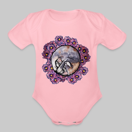 Pink Daisies Dilute Calico Cat - Organic Short Sleeve Baby Bodysuit