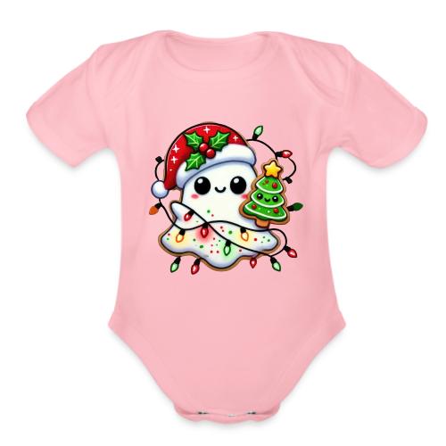 Christmas Collection - Snow Ghost in Santa Hat - Organic Short Sleeve Baby Bodysuit
