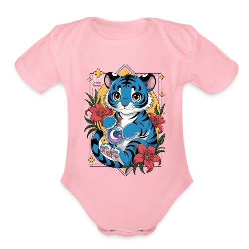 Mystic Blue Tiger Anime Potion Design – Cute tiger - Organic Short Sleeve Baby Bodysuit