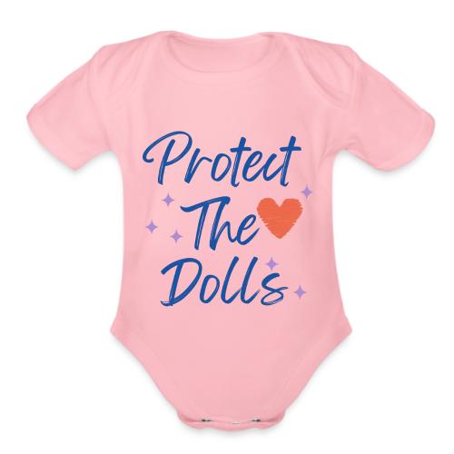 Protect The Dolls | Heart & Stars Typography - Organic Short Sleeve Baby Bodysuit