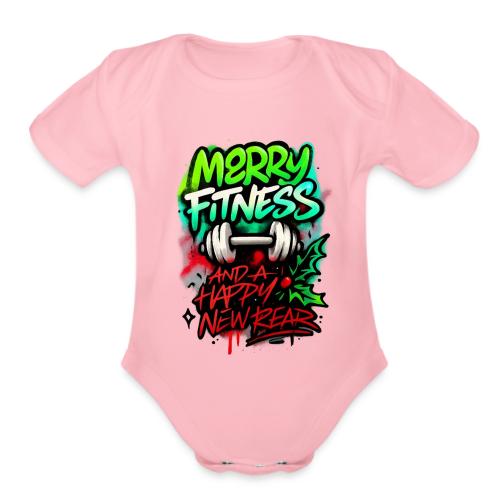 Merry Fitness Christmas Gym Humor - Organic Short Sleeve Baby Bodysuit