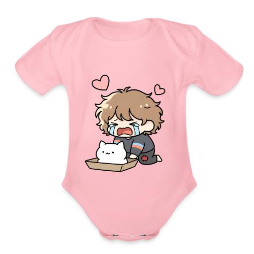 Crying Chibi Boy with Stray Cat - Organic Short Sleeve Baby Bodysuit