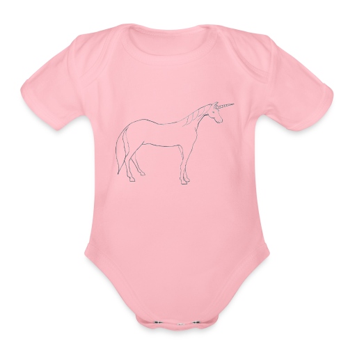 unicorn outline - Organic Short Sleeve Baby Bodysuit