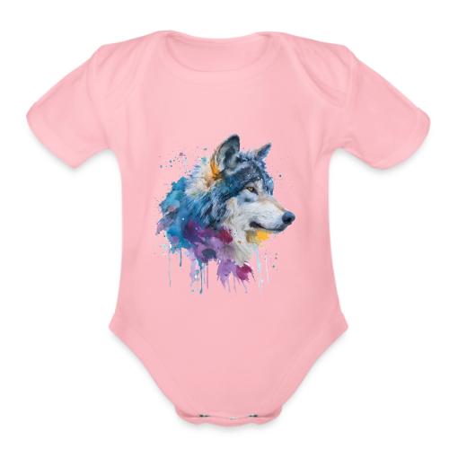 Splash-Art Wolf Head - Organic Short Sleeve Baby Bodysuit