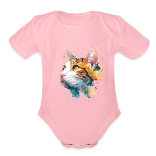 Cat: Feline Ink Burst - Organic Short Sleeve Baby Bodysuit