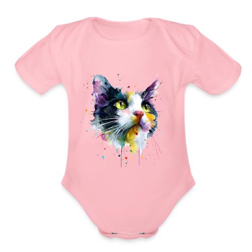Cat: Painted Purr Expression - Organic Short Sleeve Baby Bodysuit