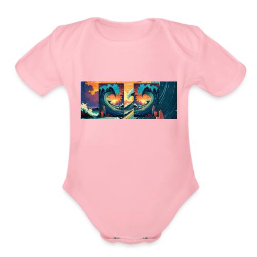 Vintage Sunrise Wave - Organic Short Sleeve Baby Bodysuit
