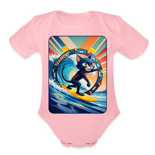 Wavecat Surfing A Rainbow Sunrise - Organic Short Sleeve Baby Bodysuit