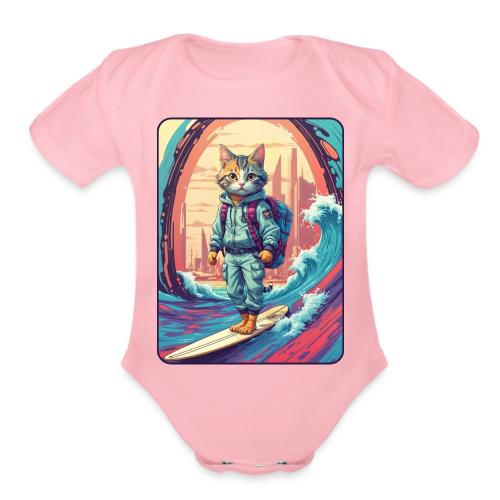 City Surf Messenger Cat - Organic Short Sleeve Baby Bodysuit