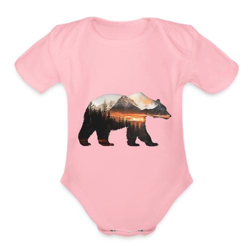 Canada Bear: fiery tones - Organic Short Sleeve Baby Bodysuit