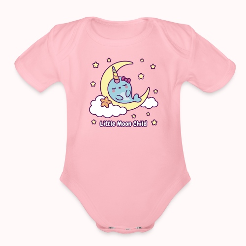 Little Moon Child - Narwhal Dreams On Crescent - Organic Short Sleeve Baby Bodysuit