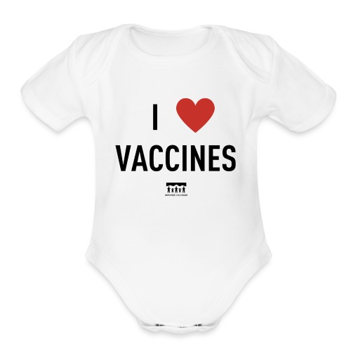 I heart vaccines black Immunize Colorado Logo - Organic Short Sleeve Baby Bodysuit