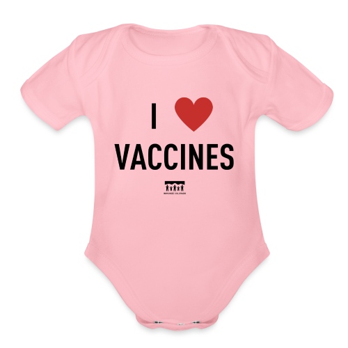I heart vaccines black Immunize Colorado Logo - Organic Short Sleeve Baby Bodysuit