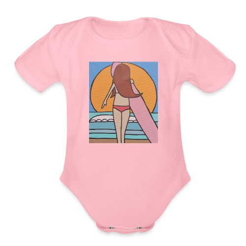 Surfer girl and sunset - Organic Short Sleeve Baby Bodysuit